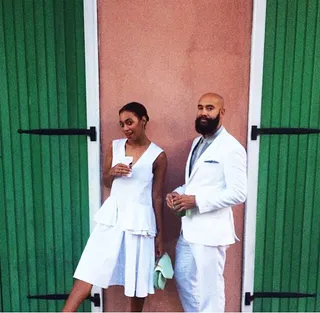 Simplicity Reigns - It’s all-white everything in their coordinated linen outfits. Good practice for their wedding day! (Photo: Solange Knowles via Instagram)