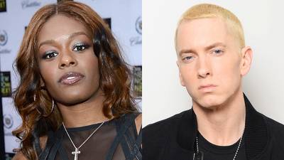 Azealia Banks vs. Eminem - Eminem is back with more of his shock value lyrics. This time he&nbsp;rhymes that he?ll deliver a beat down to singer/songwriter Lana Del Rey&nbsp;and the&nbsp;lines didn?t sit too well with&nbsp;Azealia Banks. ?@LanaDelRey tell him to go back to his trailer park and eat his microwave hotpocket dinner and suck on his sisters t**ties,? she posted to Twitter.(Photos from left: Michael Buckner/Getty Images for LOGO, Dave J Hogan/Getty Images for MTV)