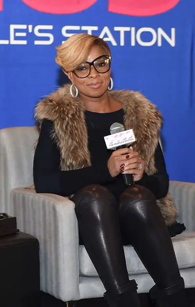 Reigning Queen - Mary J. Blige&nbsp;is fly and fabulous in leather pants and a fur vest while visiting V-103 radio in Atlanta. She chatted with the DJ on the Ryan Cameron Morning Show With Wanda Smith at the W Hotel Midtown. (Photo: Paras Griffin/Getty Images)