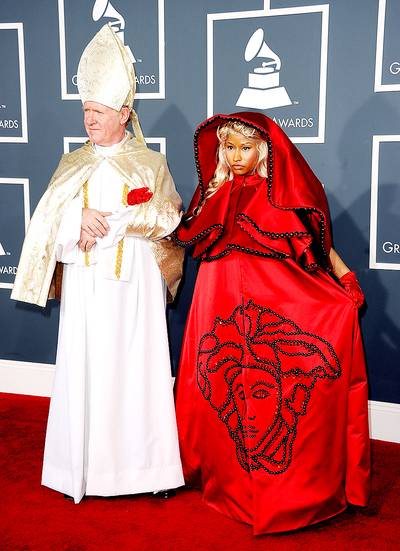 Pope John Aw Hell Naw&nbsp; - YMCMB's first lady ruffled a few feathers when she walked the red carpet at the 2012 Grammy Awards&nbsp;escorted by a fake pope. The pre-show was all a big set up for her performance of &quot;Roman Holiday,&quot; which included several Catholicism references and a clip from The Exorcist.Needless to say, the church folks weren't too happy as Nicki showed she wasn't afraid to jump off the cliff for artistic expression.&nbsp;(Photo: Jason Merritt/Getty Images)