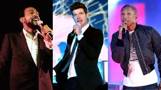 Robin Thicke and Pharrell Williams - There may be some &quot;Blurred Lines&quot; about the origins of Thicke and Williams' mega-hit. The family of R&amp;B legend Marvin Gaye claim the superstars stole huge chunks of Gaye's song &quot;Got to Give It Up&quot; and repurposed it for their chart topper. A judge seems to think Gaye's kin at least have a case — he rejected Thicke and Williams' appeal to dismiss the case and is sending it to trial.  (Photos from Left: David Redfern/Redferns, Jamie McCarthy/Getty Images, Mike Coppola/Getty Images)