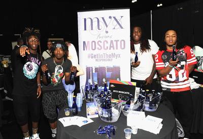#GetintheMyx - Rappers Levi, Callamar, KB and Crash Bandit of We Are Toonz — a.k.a. the creators of the Nae Nae dance craze — #GetintheMyx and stock up on the bubbly moscato co-owned by Nicki Minaj. &nbsp;(Photo: Angela Weiss/BET/Getty Images for BET)