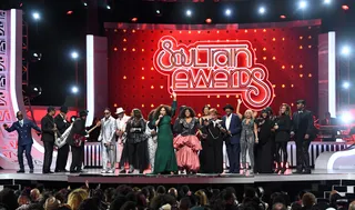 Tisha Campbell and Tichina Arnold on the 2019 BET Soul Train Awards.