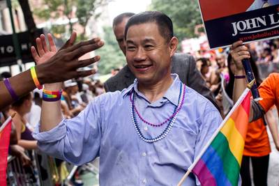 Mayoral Candidate Shows Support - New York City mayoral candidate John Liu participated in the colorful event. Liu marched in a pride parade in Brooklyn, New York, earlier in June, according to the&nbsp;Brooklyn Paper.&nbsp;(Photo: Andrew Burton/Getty Images)