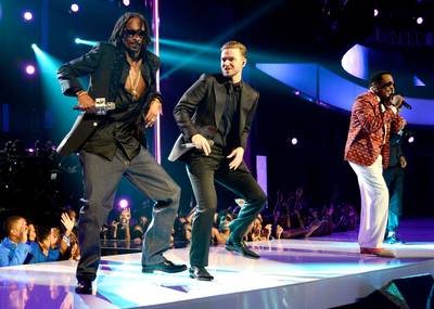 Break It Down - Snoop Dogg, Justin Timberlake, Pharrell Williams (not pictured) and Charlie Wilson gave one of most memorable performances of the night with “You Are,” “Beautiful,” “Charlie, Last Name Wilson,” “Signs,” “You Dropped a Bomb on Me” and “Outstanding.”&nbsp; (Photo: Kevin Mazur/Getty Images for BET)