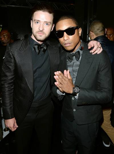 Suits &amp; Bowties - &quot;Rock Your Body&quot; collaborators Justin Timberlake and Pharrell enjoyed a quiet moment before dropping the bomb with Charlie Wilson during the show.  &nbsp;(Photo:&nbsp; Jason Merritt/BET/Getty Images for BET)