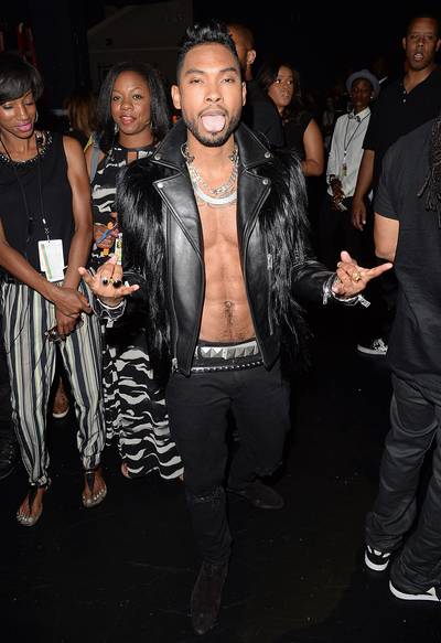 No Shirt Necessary - Miguel found a great way to beat the Southern Cali heat, and the ladies don't mind, either.  (Photo:&nbsp; Jason Merritt/BET/Getty Images for BET)