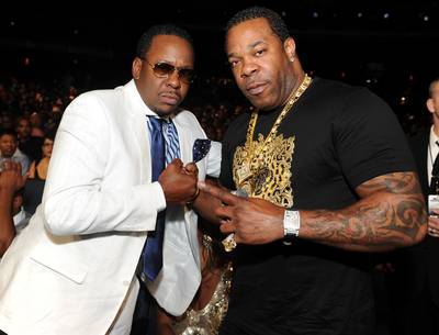 Thug Love - The artists, Bobby Brown and Busta Rhymes, who collaborated on &quot;Motivated Roni&quot; in 2011, pose for a pic.&nbsp; (Photo: Kevin Winter/Getty Images for BET)