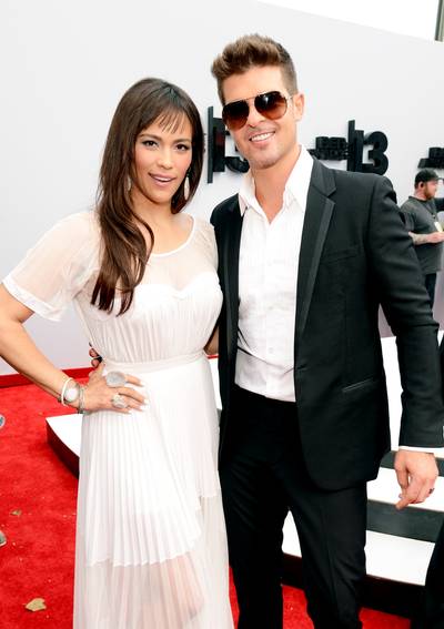 High School Sweethearts - Robin Thicke's video for &quot;Blurred Lines&quot; may have been packed with models, but they can't compare to his love of 20 years, Paula Patton. (Photo:&nbsp; Kevin Mazur/BET/Getty Images for BET)