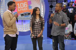 Return of the Mack - Anthony Mackie with Rocsi Diaz and Terrence J at BET's 106 &amp; Park (Photo: John Ricard / BET)