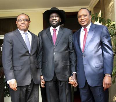 Neighboring African Nations Join Forces to Mediate Tensions - Ethiopian Prime Minister Hailemariam Desalegn and Kenyan President Uhuru Kenyatta arrived in Juba on Dec. 26 to help mediate tensions as well. They met with president Kiir and other officials to discuss meeting with Machar to put an end to the alleged revolt.(Photo: AP Photo/Kenyan Presidential Press Service)
