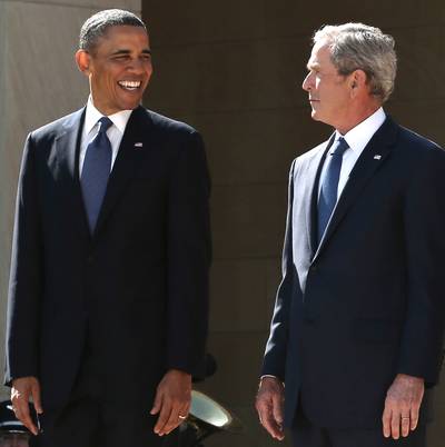 Bush's Big Day - Obama and former President George W. Bush in a rare meeting at the opening ceremony of the George W. Bush Presidential Center.  (Photo: Alex Wong/Getty Images)