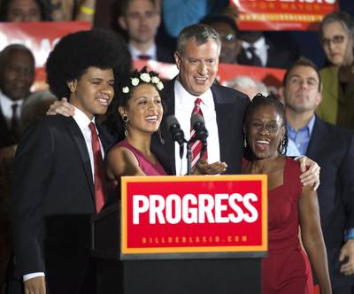 An Historic Moment - The de Blasio family basks in victory after Bill de Blasio wins his bid to succeed New York Mayor Michael Bloomberg, marking the first time a Democrat has captured City Hall in two decades. &nbsp; (Photo: REUTERS/Carlo Allegri)