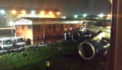 British Airways Plane Crashes in South Africa - A British Airways London-bound Boeing 747 carrying 200 passengers crashed into an office building while preparing to take off from the South African city of Johannesburg on Sunday night. None of those on board were injured but four ground staff in the building were hurt.&nbsp;(Photo: AP Photo/Sean Durkan)&nbsp;