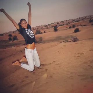 Chanel Iman  - The top model brings her fab figure to the sand dunes of Dubai.   (Photo: Chanel Iman via Instagram)