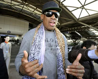Dennis Rodman on returning to North Korea to train their basketball team:&nbsp; - “Sports is important to people around the world so I hope this is going to engage the American people, especially Obama.”  (Photo: AP Photo/Kyodo News)
