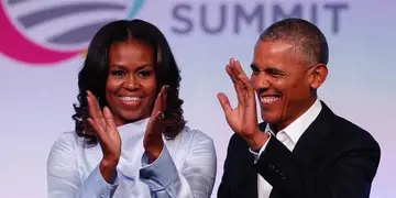 Barack and Michelle Obama on BET Buzz 2021.