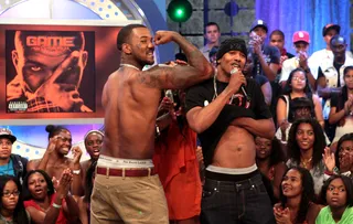 Nick Cannon and Game - Game flexed on Nick Cannon.(Photo: Terrence Jennings/PictureGroup)