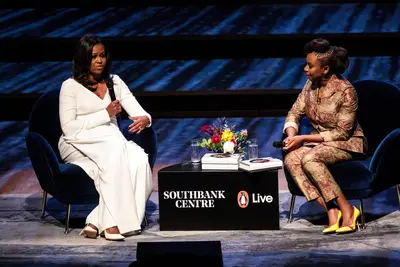 Two Black Queens - The former first lady spoke to Nigerian author Chimamanda Ngozi Adichie for the London stop of her Becoming&nbsp;book tour wearing an all-white, flared trouser&nbsp;Emilia&nbsp;Wickstead jumpsuit. According to sources, a pregnant Meghan Markle met Michelle behind the scenes and the pair discussed empowering women and girls of all cultures around the world. Now, they're totally BFFs, and we're here for queens supporting queens. (Photo: Jack Taylor/Getty Images)&nbsp;