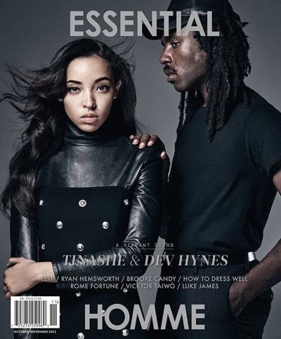 Tinashe and Dev Hynes on Essential Homme - The “Player” singer and the artist also known as Blood Orange sport some high-fashion, all-black errything looks on the cover of the men’s magazine's first music issue. (Photo: Essential Homme Magazine, October/November 2015)