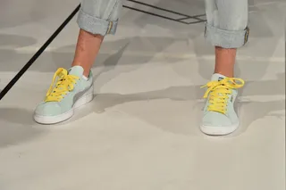 Not-So-Mellow Yellow - Sunny yellow laces make these pale blue Pumas perfect for the last days of Summer.  (Photo: JP Yim/Getty Images)