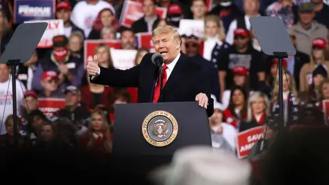 VALDOSTA, GEORGIA - DECEMBER 05: President Donald Trump attends a rally in support of Sen. David Perdue (R-GA) and Sen. Kelly Loeffler (R-GA) on December 05, 2020 in Valdosta, Georgia. The rally with the senators comes ahead of a crucial runoff election for Perdue and Loeffler on January 5th which will decide who controls the United States senate. (Photo by Spencer Platt/Getty Images)