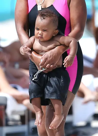 Too Cute - Saint West showed off his adorably good looks while on a beach day with his sister and aunt at Miami Beach. (Photo: Thibault Monnier, PacificCoastNews)
