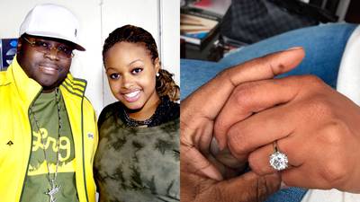 Chrisette Michele - It’s a match made in music heaven! The singer said “yes” after her longtime manager, Doug “Biggs” Ellison, got down on one knee on the rooftop of New York City’s Jungle City recording studio in late October. Her radiant, oval-shaped diamond is a classic beauty, sitting atop a plain platinum band.   (Photos from Left: Frank Mullen/WireImage, Doug Ellison via Instagram)