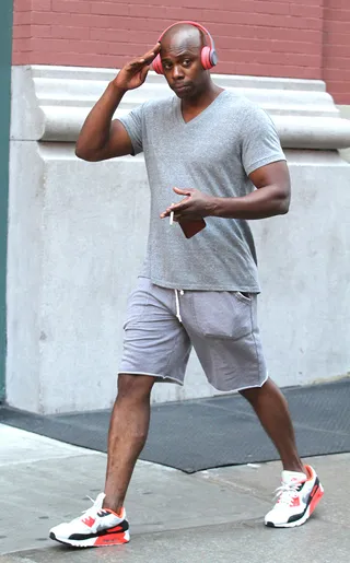 Smoke and a Workout? - Dave Chappelle went for a walk with a cigarette after working out in Manhattan's SoHo neighborhood. (Photo: LGjr-RG, PacificCoastNews)