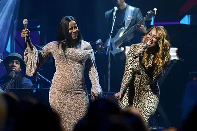 Performers Le'Andria Johnson and Yolanda Adams - (Photo by Mike Coppola/Getty Images for BET)