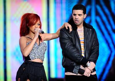 Drake and Rihanna - At one time, Drake was Rihanna's rebound after her first break up with Chris Brown. Regardless of the circumstance, after musical collaborations that include Rih's &quot;What's My Name?&quot; and Drizzy's &quot;Take Care,&quot; the affectionately named duo was dubbed #AubRih and made their way back to each other over the past year. Now it looks like they're more off than on, but you still can't mention one without the other.&nbsp; (Photo: Kevork Djansezian/Getty Images)