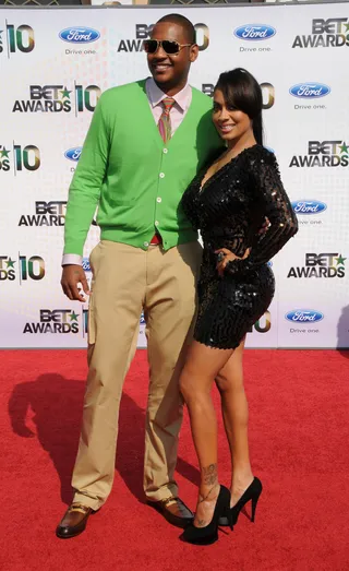 Carmelo &amp; LaLa - Carmelo and LaLa looked like the perfect couple on the red carpet last year; he wore a lime green cardigan and multicolored tie, and she wore a va-va-va-voom super sexy sequin dress.(Photo: Frank Micelotta/PictureGroup)