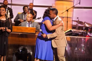 Giving Thanks - Mitchell gives Mo'Nique a warm hug right before his exit. He also had the Scott sisters on his own TV show that same evening.&nbsp;(Photo: Darnell Williams/BET)