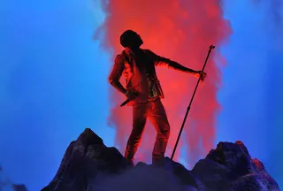 Kanye's Moment - Kanye West opened last year’s BET Awards with a performance of his soon-to-be-smash single “Power.” He hit the stage on top of a mountain for a triumphant return. (Photo: Vince Bucci/PictureGroup)