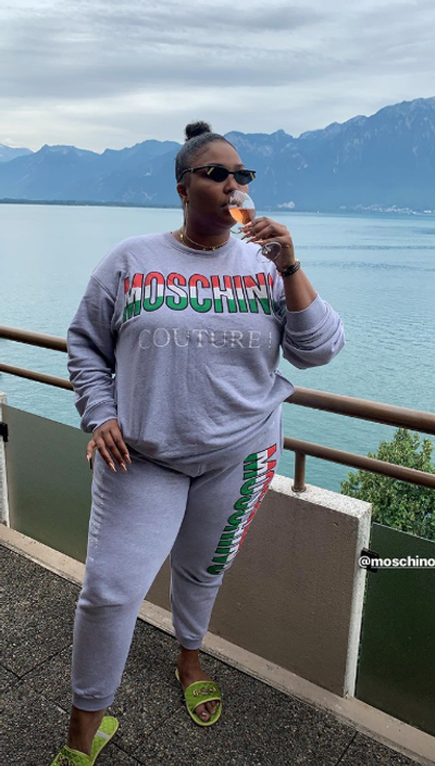 Lizzo&nbsp; - Between the au natural bun, the shades, and the sweats, Lizzo is looking like the ultimate Moschino Mami while out in Italy Moschino via Instagram