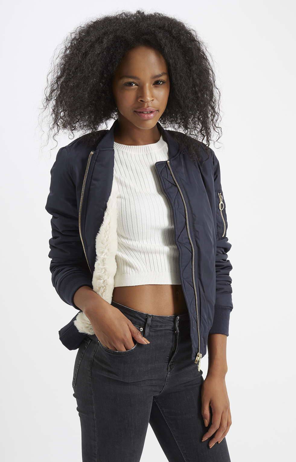 Topshop navy outlet bomber jacket