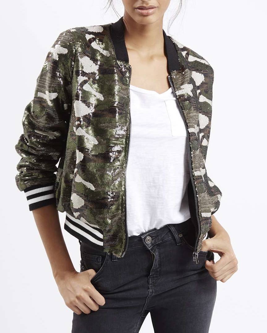 Sequin store camo top