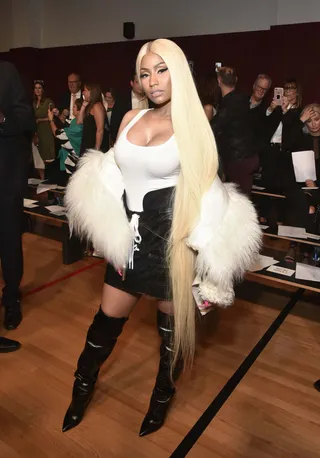 Nicki Minaj - Nicki Minaj steps out with nearly floor-grazing hair at Monse during New York Fashion Week.&nbsp;(Photo: Eugene Gologursky/WireImage)&nbsp;