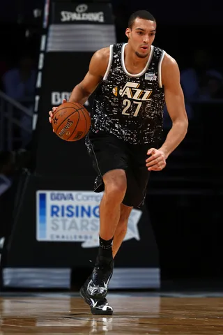 Big Man Handle - Who knew 7-foot-1 Rudy Gobert could put the ball on the floor and show off his handle? That's what competitions like the Rising Stars Challenge are about — showing out.&nbsp;(Photo: Elsa/Getty Images)