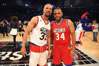 Brothers - Common and Anthony Anderson stopped for a minute to show that sportsmanship comes first. &nbsp;  (Photo: Brad Barket/Getty Images)