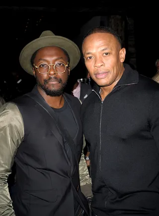 Super Producers - West Coast super producers Will.i.am and Dr. Dre attend the opening of the Beats By Dre Pop-Up Store in the New York City neighborhood of Soho. (Photo: Ilya S. Savenok/Getty Images)
