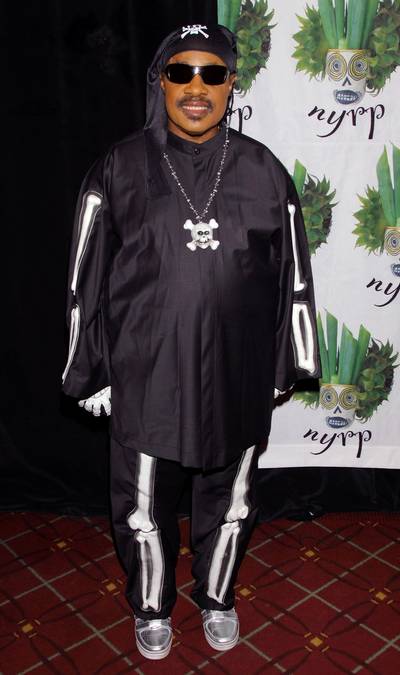 Stevie Wonder as a Pirate Skeleton - Stevie Wonder at Bette Midler's 2011 Hulaween Gala benefit for the New York Restoration Project, which helps improve and maintain parklands and community gardens in the state. (Photo: Fame Pictures)