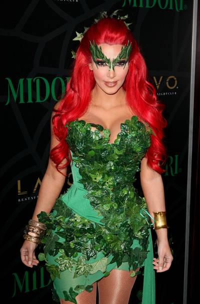 Kim Kardashian as Poison Ivy - Kim Kardashian hosts the Midori Melon Green Halloween Party at Lavo in New York City. (Photo: PNP/ WENN.com)