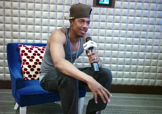 Whoa - Nick Cannon in the green room at 106 &amp; Park, May 14, 2012. (Photo: John Ricard / BET)