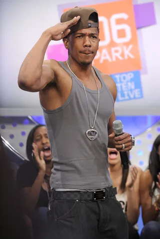 Salute - Nick Cannon at&nbsp;106 &amp; Park, May 14, 2012.&nbsp;(Photo: John Ricard / BET)&nbsp;&nbsp;&nbsp;&nbsp;&nbsp;&nbsp;&nbsp;