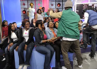 Throw Back - Travis Porter acknowledges audience members at&nbsp;106 &amp; Park, May 14, 2012.&nbsp;(Photo: John Ricard / BET)&nbsp;&nbsp;&nbsp;&nbsp;