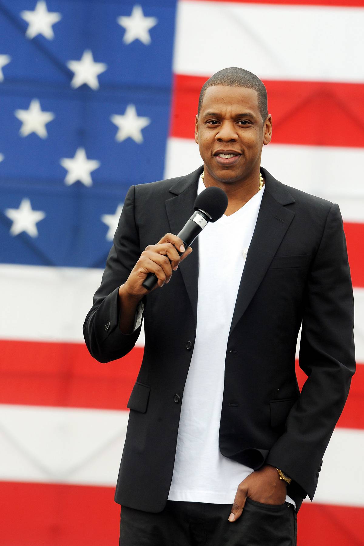 Jigga for President - Jay-Z looks like he's got political aspirations at his press conference on the steps of the Philadelphia Museum of Art to announce that he will headline the &quot;Budweiser Made in America&quot; two-day music festival, which will take place this Labor Day weekend in Philadelphia.  (Photo: Hugh Dillon/WENN.com)