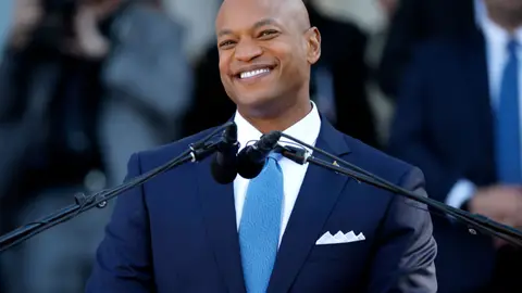 Maryland Governor Wes Moore delivers his inaugural address on the west side of the Maryland State House on January 18, 2023 in Annapolis, Maryland. Moore was sworn in on a bible that once belonged to former slave and abolitionist Frederick Douglass and held by Moore's wife, Dawn Moore. Democrat Moore defeated Republican nominee Dan Cox to become the first Black governor of Maryland and only the third Black person to be elected governor in the United States. (Photo by Chip Somodevilla/Getty Images)