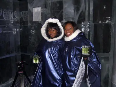 London - Sira and Ashley L. chill out at the Icebar.