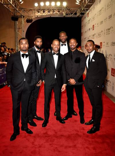 DUBAI, UNITED ARAB EMIRATES - DECEMBER 09: Terrence J and actor Michael B Jordan (C) and guests attend the Opening Night Gala of &quot;Room&quot; during day one of the 12th annual Dubai International Film Festival held at the Madinat Jumeriah Complex on December 9, 2015 in Dubai, United Arab Emirates. (Photo: Gareth Cattermole/Getty Images for DIFF)